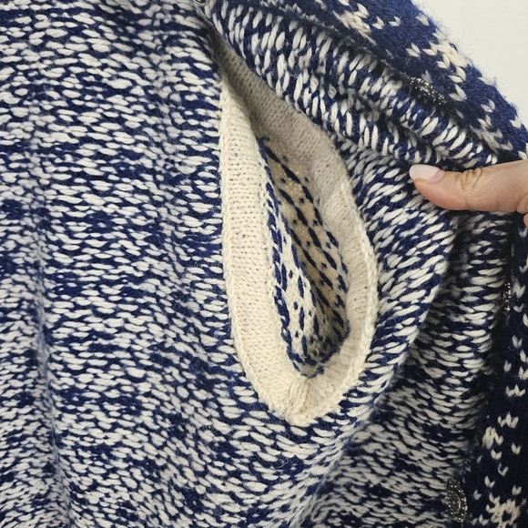 Vintage Hand Knit Norwegian Cardigan Sz L Nordic Lice Blue - Picture 15 of 16